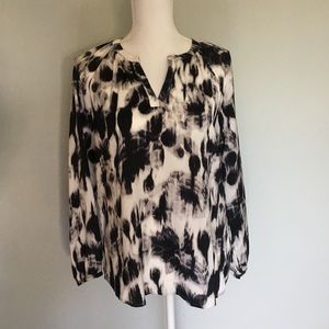 Petite black and white long sleeve blouse